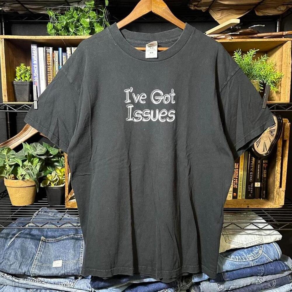 Vintage 90s “I Have Issues” Funny Joke Tee Shirt Mens XL Faded Black "-itis"
